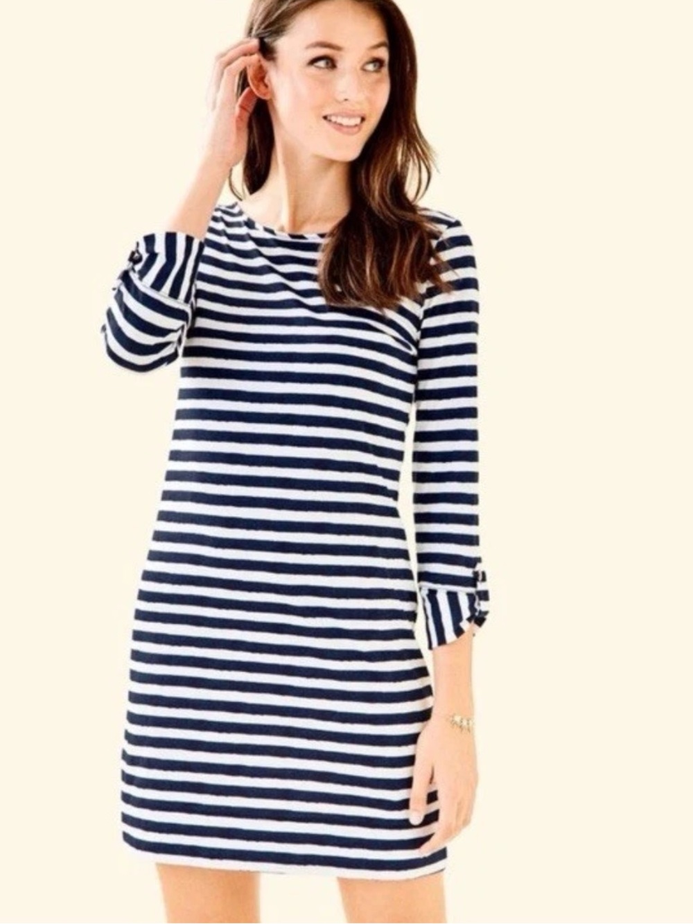 Lilly Pulitzer Navy and White Striped Long-Sleeve Marlowe T- Shirt Dress XL